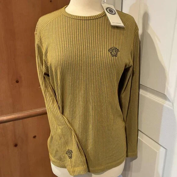 Versace Jeans Collections Sparkly Logo Ribbed Knit Long Sleeved Top - Picture 2 of 5